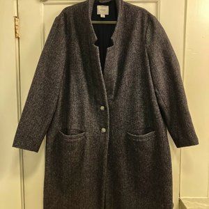 Blue Soft-Brushed Herringbone Button-Front Coat